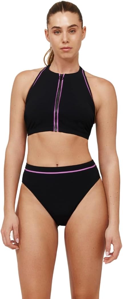 Gottex Women's Free Sport Duke High Neck Bikini Removable Soft Cups, Zipper, Front & Back Lining Swim Top