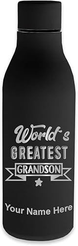 LaserGram Botella de agua de acero inoxidable de doble pared, el nieto más grande del mundo, grabado personalizado incluido