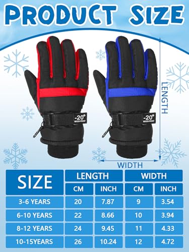 Image of SATINIOR 2 Pairs Kids Waterproof Winter Snow Gloves Ski Gloves for Boy Girl Outdoor Warm Thickening Snowboard