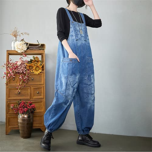 Walnuta Spring Autumn Women Overalls Letter Print Baggy Streetwear Casual All-Matching Patchwork Pockets Jeans (Color : Photo Color, Size : Xxl Code) #TOP3
