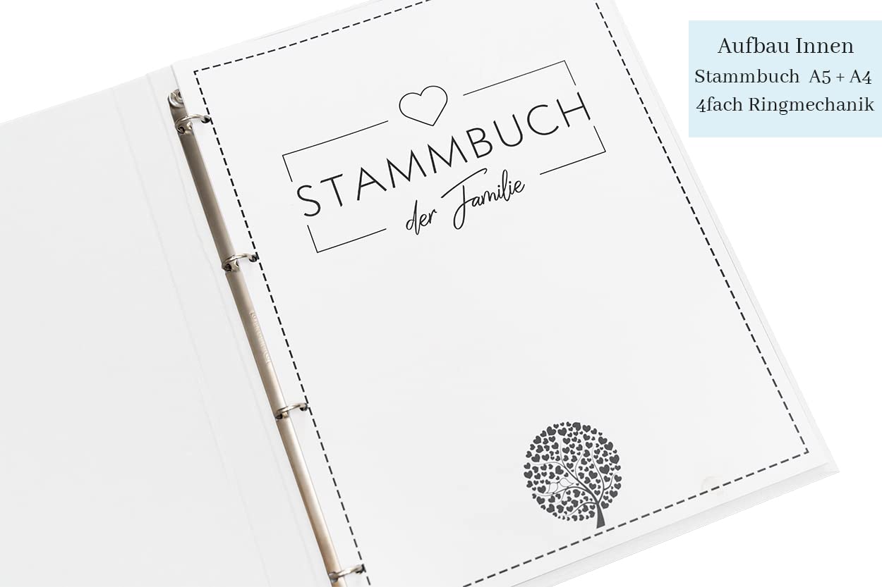 Hochzeitideal Stammbuch 'Serie 311' A5 Creme | Handgefertigt aus Buchbinderleinen 23x19,5 cm | 4-Ring-Mechanik mit 3 Klarsichthüllen | personalisierbar | inkl. Einleger & Erinnerungsseiten