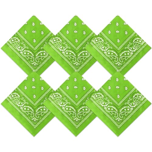 Blulu 6 Pcs Fruit Green Neon Color Cowboy Bandanas for Men Women Assorted Paisley Pattern Handkerchiefs 22 x 22 Inch Kids Headwrap Scarfs