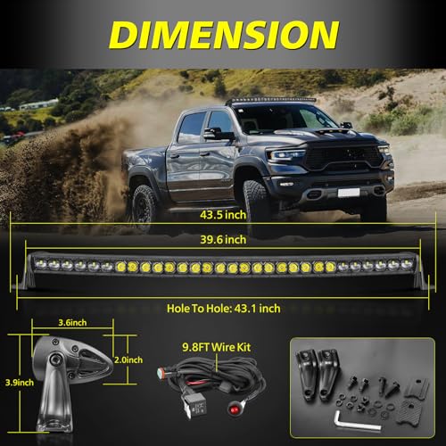Image of 40 inch 21000LM Single Row Curved LED Light Bar w /Wiring Kit & Cover