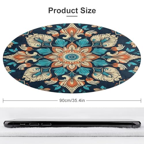 Tapis rond vintage lavable mandala de 90 cm doux