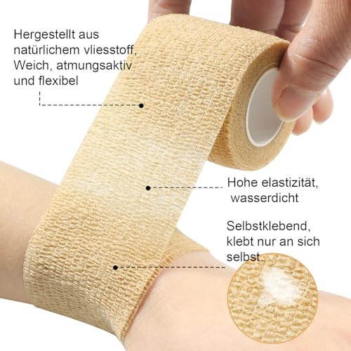 QiGui Selbstklebender Verband 8 Rollen 5cmx4.5m Verbandsmaterial Pflaster Rolle Elastische Binde Bandage Fixierbinde Haftbandage Selbstklebend für Sport und Erste Hilfe Vet Wrap Hund Pferde(Schwarz)