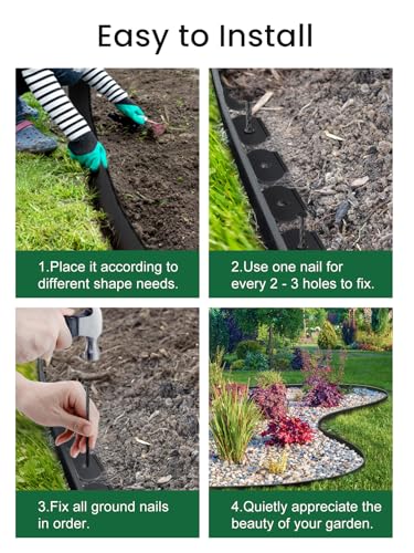 Growneer Garden Edging Border 32Ft | 10M Long 6CM High Plastic Flexible Lawn Edging With 40Pcs Strong Securing Pegs Landscape Dividers For Landscaping Garden Flower Beds(Black) - 9