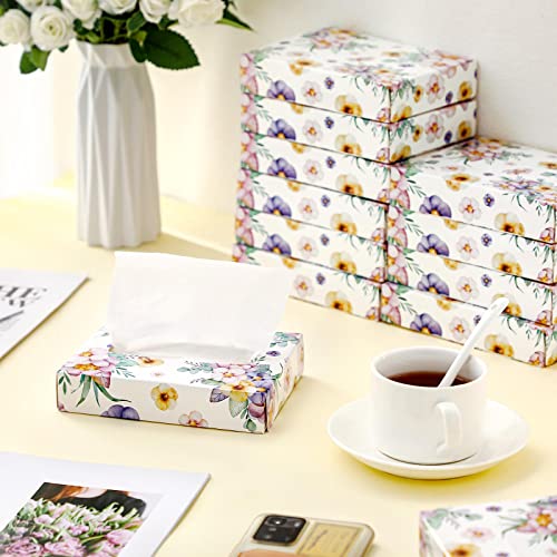 Image of Yinder 24 Packs 960 Sheets Tissue Cube Car Facial Boxes Disposable Facial Travel Tissues Holder Soft Watercolor Boxes 2 Ply 40 Sheets for Wedding Household Car Kitchen Bathroom(Flower)