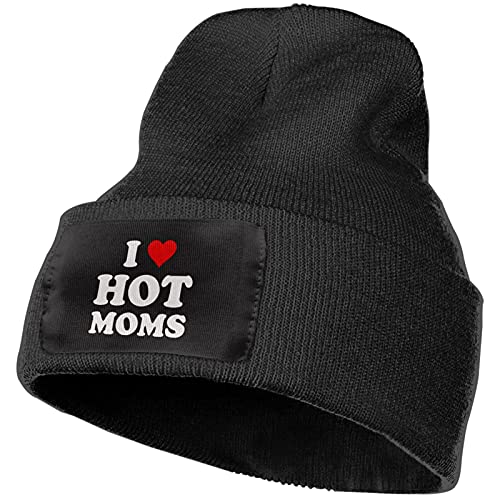 I Heart Hot Moms Hat Unisex Beanie Adult Hat Mountaineering Cap Autumn and Winter Warm Outdoor Sports Leisure Fashion Black