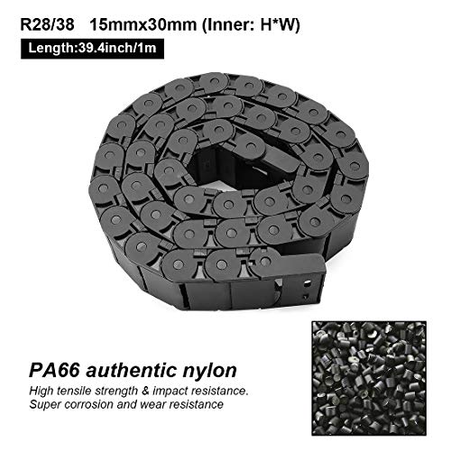 Lmioetool R28/38 15Mm X 30Mm(Inner H X Inner W) Black Plastic Cable Wire Carrier Drag Chain 1M Length For Cnc, With End Connectors - Semi Enclosed Type (Inner Side Openable) #TOP1