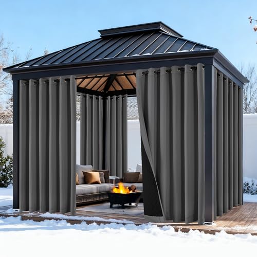 NICETOWN Insulated Outdoor Curtains for Patio Waterproof 2 Panels, Fade Resistant 2-Layer Sun Shades with Free Rope, Top Grommets & Back Tab Bottom Windproof Winter Curtains, W52 x L84 in, Grey
