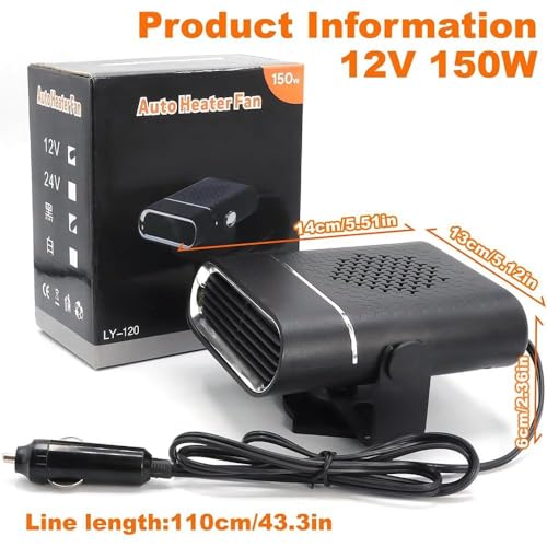 Image of 2 in 1 Car Heater 150W 12V Portable Fast Heating Defroster & Defogger Fan | Quick Window Demister with 360 Rotation | Plug-In Cigarette Lighter Auto Heater for Winter Driving