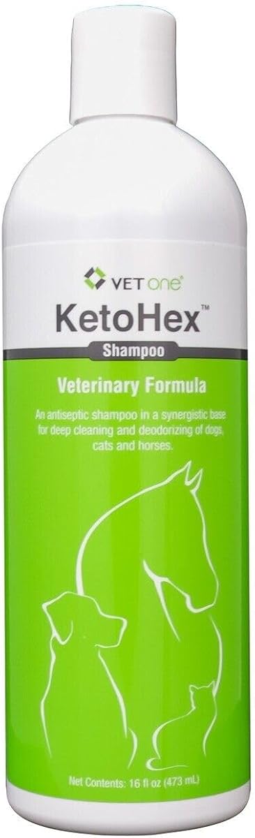 KetoHex Cat and Dog Shampoo - 16 oz Anti Bacterial Cat & Dog Flea And Tick Treatment, For Sensitive Skin Infections & Lesions, Protects & Moisturizes, Antifungal Treatment For Dogs & Cats - VetOne