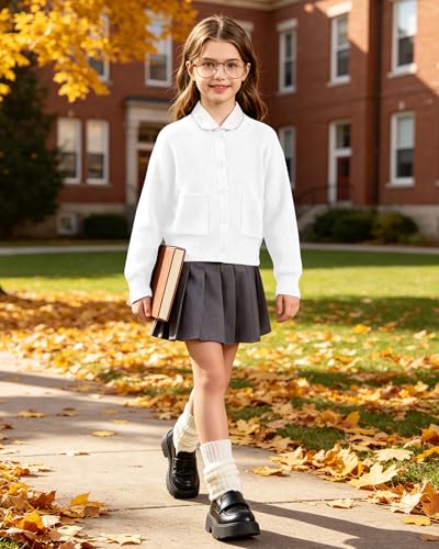 Image of Girls Cardigan Chunky Knit Uniform Sweater with Pockets 5-14Y