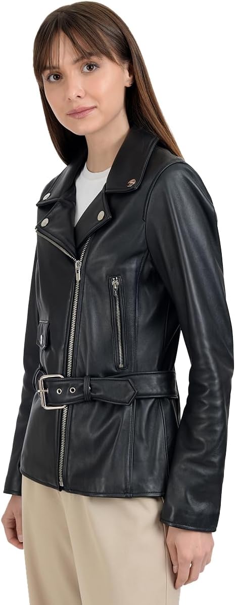 Nine West Women’s Leather Biker Jacket Black.