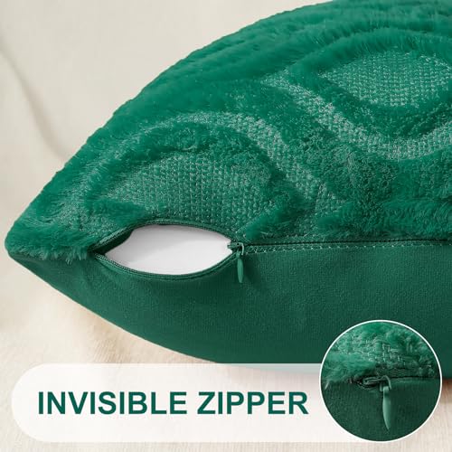 Image of decorUhome Fall Throw Pillow Covers 24x24 Inch Set of 2, Soft Plush Faux Wool Green Solid Couch Pillow Covers, Accent Euro Sham Farmhouse Neutral Square Pillow Cases for Sofa Bed Living Room