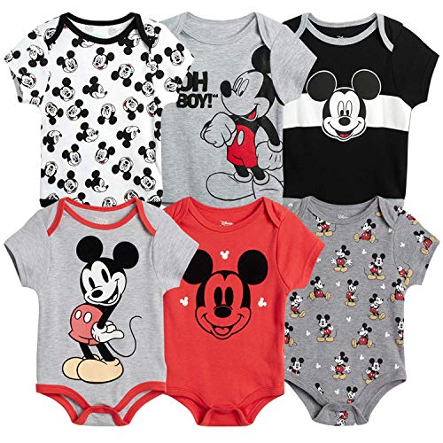 Disney Baby Boys 6 Pack Bodysuit Mickey Mouse & Friends, Lion King, Winnie the Pooh Bear (Newborn/Infant), Size 3-6 Months, Mickey Red/Grey