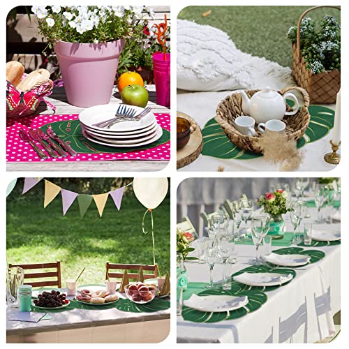 Yingzhao 6 Pcs Embroidered Tropical Leaf Placemats Hawaiian Tropical Palm Leaves Safari Theme Jungle Party Table Decorations Luau Green Artificial Plant Leaves Table Mats For Birthday, 17 X 11 Inch #TOP5