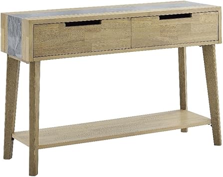 Steve Silver Furniture 2-Drawer Rectangular Calgary Gray Sintered Stone Sofa Table, Mid Century Modern, for Sofa, Console, or in Hallway, 45" L x 15" W x 30" H, Brown