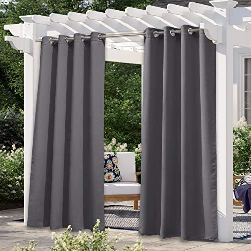 NICETOWN Waterproof Blackout Outdoor Curtain Panel - Thick Sunlight/UV Ray Reducing Draperies for Gazebo/Patio/Outside Porch (W52 x L84, Grey, 1 Panel)