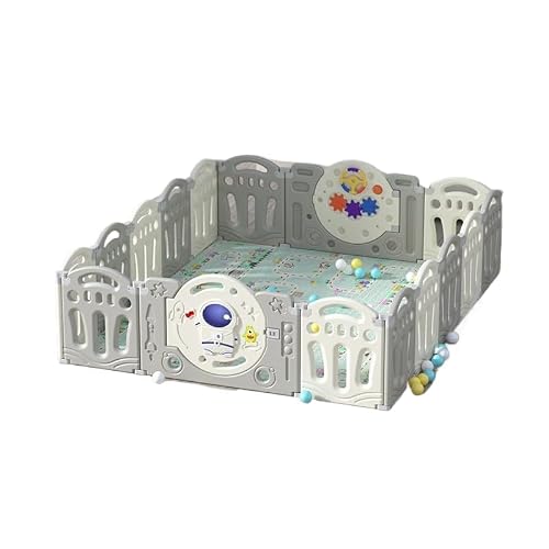 MOTIM Baby Playpen, Foldable Extra Large Playard with Gate, Portable Indoor Outdoor Toddlers Safety Playpen, Adjustable Shape Baby Fence with Non-Slip Base & 100pcs Ocean Balls