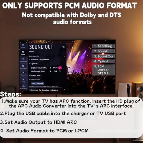 Image of 192KHz HDMI ARC to Optical Audio Converter[Only Work for HDTV A RC Interface] 6ft-ARC to Optical Audio Extractor Adapter for HDTV to Speakers, Amplifiers, Soundbar Support Dolby /DTS 5.1-No CEC