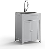 VINGLI 24-Inch Stainless Steel Laundry Sink with Cabinet & Pull-Out Sprayer Faucet - Utility Sink for Laundry Room, Kitchen, Basement