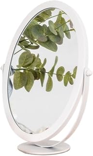 Makeup Mirror Oval Mirror Table Style Bedroom Desk Adjustable Iron Makeup Mirror Cute Simple Dressing Mirror Vanity Mirror(White)