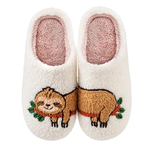 Chicingyou Cozy Sloth Slippers Sloth Gifts for Women Cute House Shoes Winter Warm Fuzzy Slippers for Women Animal Lovers Gifts(9-10 Women/8-8.5 Men)