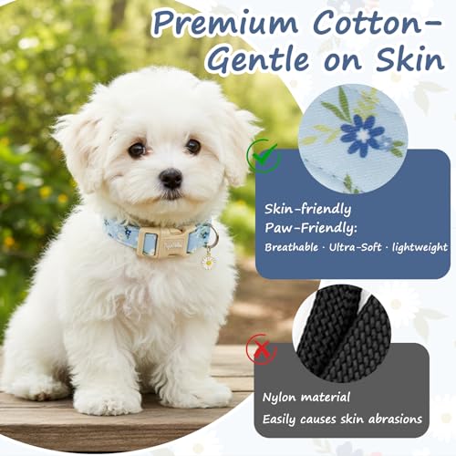 Tag4Oikia Dog Collars for Small Dogs, Dog Collar with Floral Patterns, Spring Summer Collection Blue Dog Collar with Exquisite Pendant, Durable Adjustable Collars for Gifts for Puppy Small Dogs-S — view 4