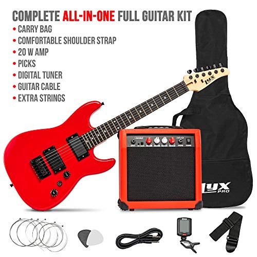 Lyxpro 36 Inch Electric Guitar And Kit For Kids With 3/4 Size Beginner’s Guitar, Amp, Six Strings, Two Picks, Shoulder Strap, Digital Clip On Tuner, Guitar Cable And Soft Case Gig Bag -Red #TOP1