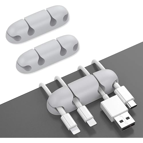 AhaStyle 3 Pack Cable Holder Desk Cable Clip Self Adhesive Cable Management Cord Organizer Headphone Holder for Organizing USB Cable/Power Cord/Wire/Cable Cord Home and Office (GREY)