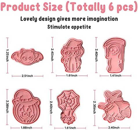 Leesgel Halloween Cookie Cutters Shapes, 6pcs 3D Pressable Pastry Biscuit Cutter for Halloween Cake Decorations Party Supplies Favours, Embossed Stamped Fondant Cutters for Baking Set