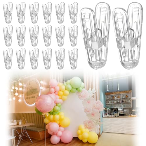 LemonRoad 20 Pack Balloon Arch Clips Plastic Spring Clamps 2.4 Inch Heavy Duty Clip for Balloon Arch Kit Birthday Decoration Crafts Backdrop Woodworking Photography Studios (Transparent)
