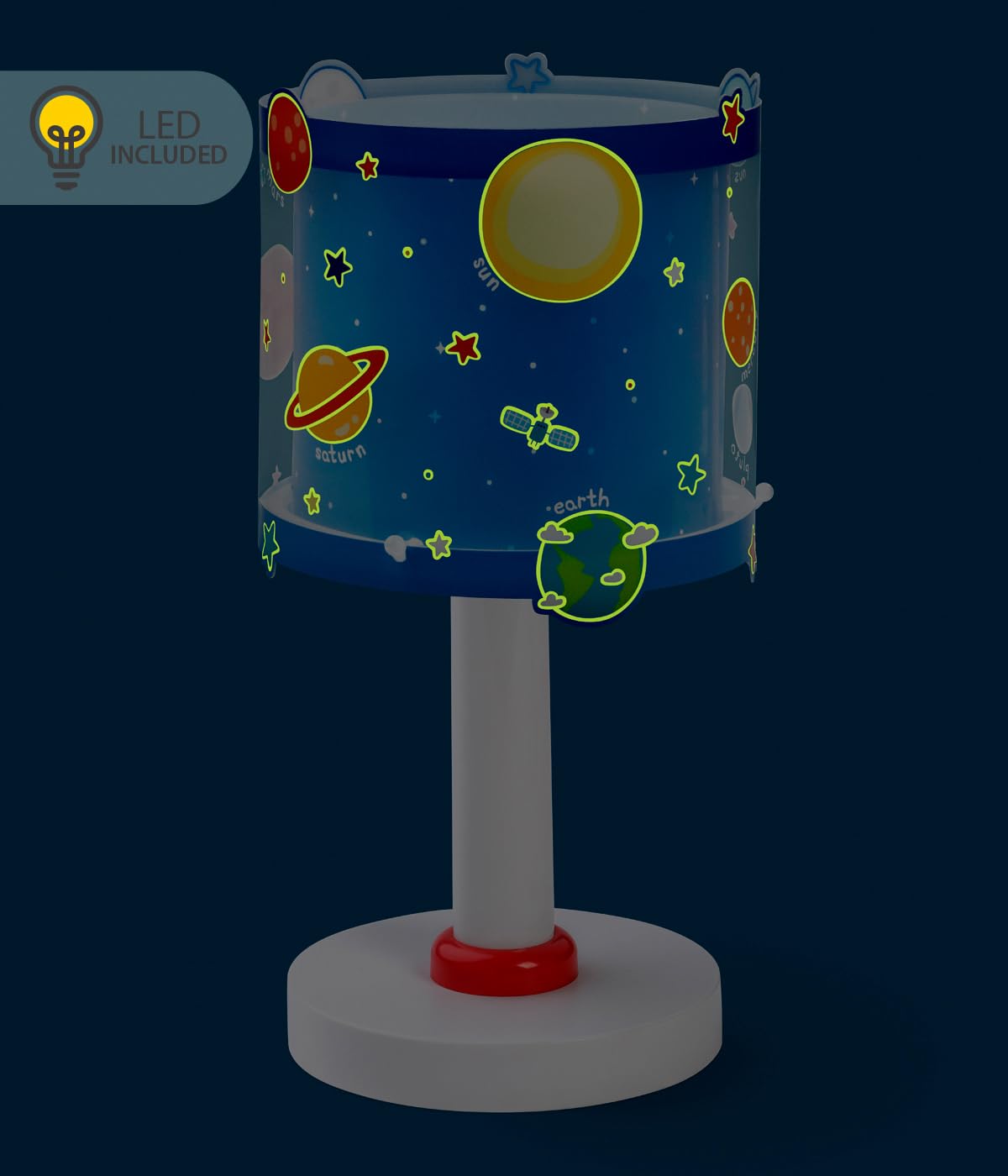 Dalber Lámpara Infantil de Mesilla Planets Sistema Solar 41341N G4 | Lámpara infantil de mesa o mesita; planetas; G4 4W LED - Bombilla incluida; Luz Quitamiedos