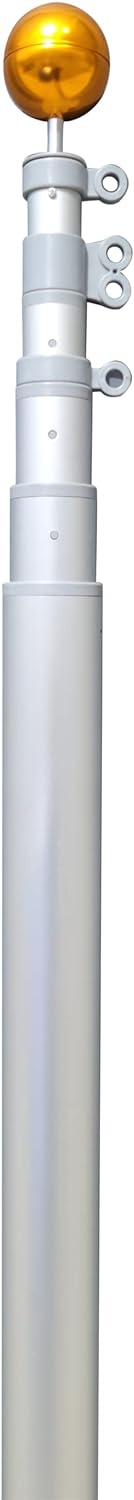 Service First Silver 20FT Telescoping Flagpole Kit for Outside House In Ground - Anti Tangle Swivel Ring Design - 100MPH Wind Tested - Image 2