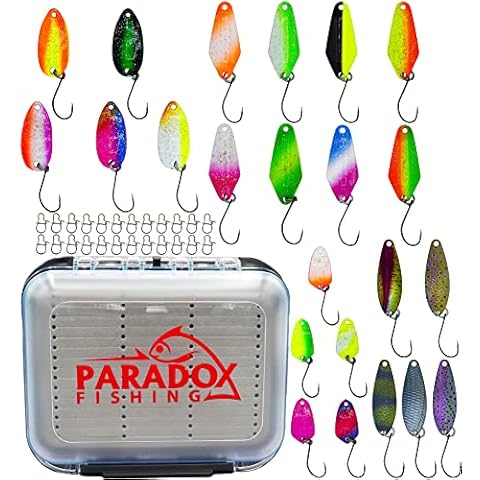 Paradox Fishing Trout Spoon Box Set 23 Spoons with Box and Snaps 1.5 g / 2 g / 2.5 g / 3.5 g Trout Bait Trout Spoons Trout (Spoon Box + 23 Spoons) Cover