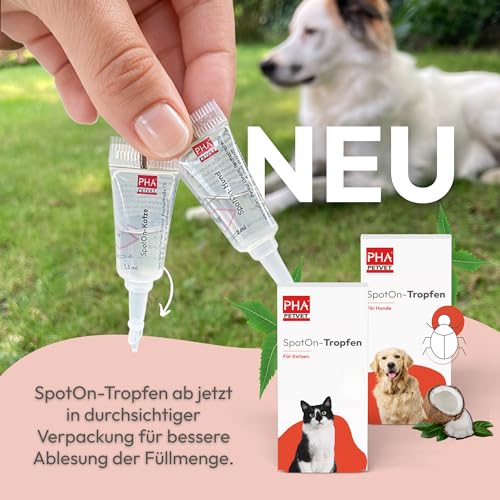 PHA Spot-On Tropfen für Hunde – Natürliches Mittel gegen Flöhe, Zecken & Milben mit Neemöl & Laurinsäure, Floh- & Zeckenschutz Hund, Flohmittel Hund bei Befall, 2 Kunststofftuben à 2 ml