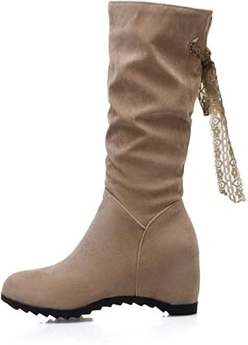 Miniatura 4 de Botas de media pantorrilla para mujer con tacón de cuña con cremallera, estilo clásico, de cuero redondo, cómodas botas vaqueras occidentales