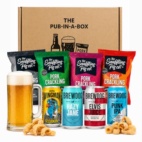 Crackling & Craft Beer Gift Set - 4 Flavoured Ipa Lager Beers & Randomly Selected 4 Snaffling Pig Pork Cracklings. This Beer & Pub Snack Hamper Birthday Gifts for Men Fathers Day (2 Hamper)