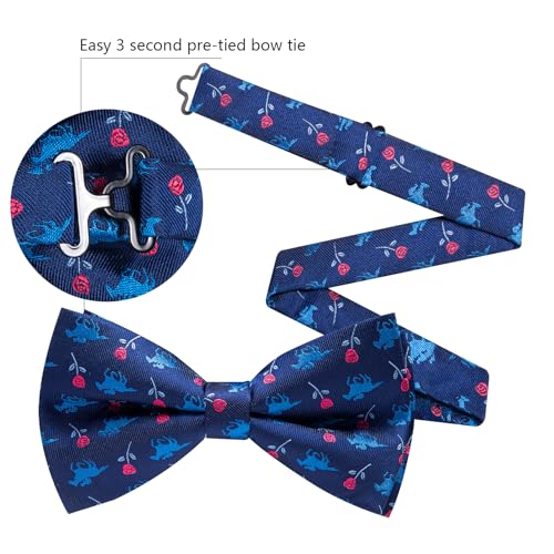 Image of Barry.Wang Paisley Striped Bow Tie for Men Silk Pre-Tied Bowtie Pocket Square Cufflinks Set Formal Wedding Party Prom