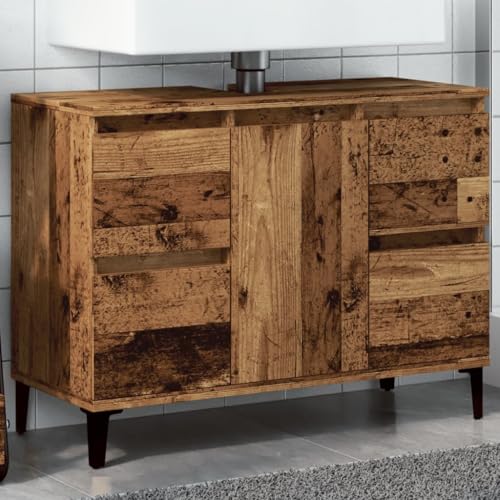Sufrk Armario para debajo del lavabo (80 x 33 x 60 cm, madera envejecida)