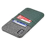 Dockem Luxe M2 Wallet Case for iPhone Xs Max: Built-in Invisible Metal Plate, Designed for Magnetic Mounting: Slim Canvas Style Synthetic Leather Card Case: M-Series [Dark Green and Grey]