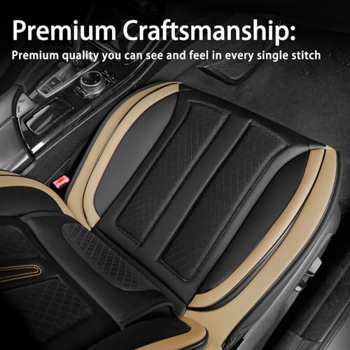 Image of Seat Covers Full Set,Nappa Leather Car Seat Covers for Front and Back,Waterproof Universal Fit Car Seat Cushion,Automotive Seat Protector for Most Sedans SUV Pick-Up Truck Sedans,Black&Beige