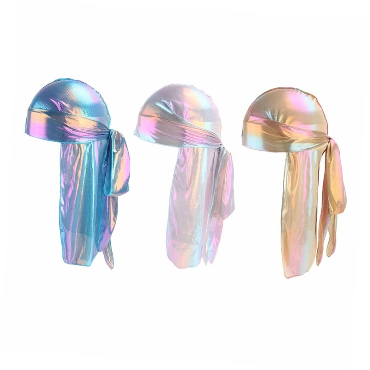 LIFKOME 9piezas Turbante Mujer De Tela Simulada De Seda Reflejada Para Casa y Exterior Azul y Dorado