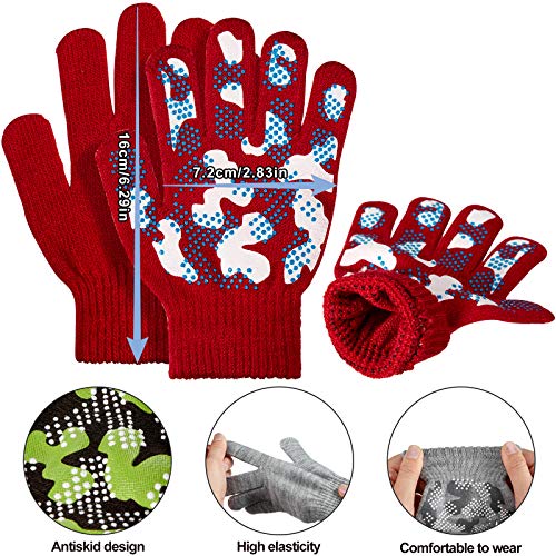 SATINIOR 6 Pairs Boys Girls Magic Stretch Gripper Gloves Winter Knitted Full Finger Gloves for 4-8 Years Old Kids, 6 Styles3