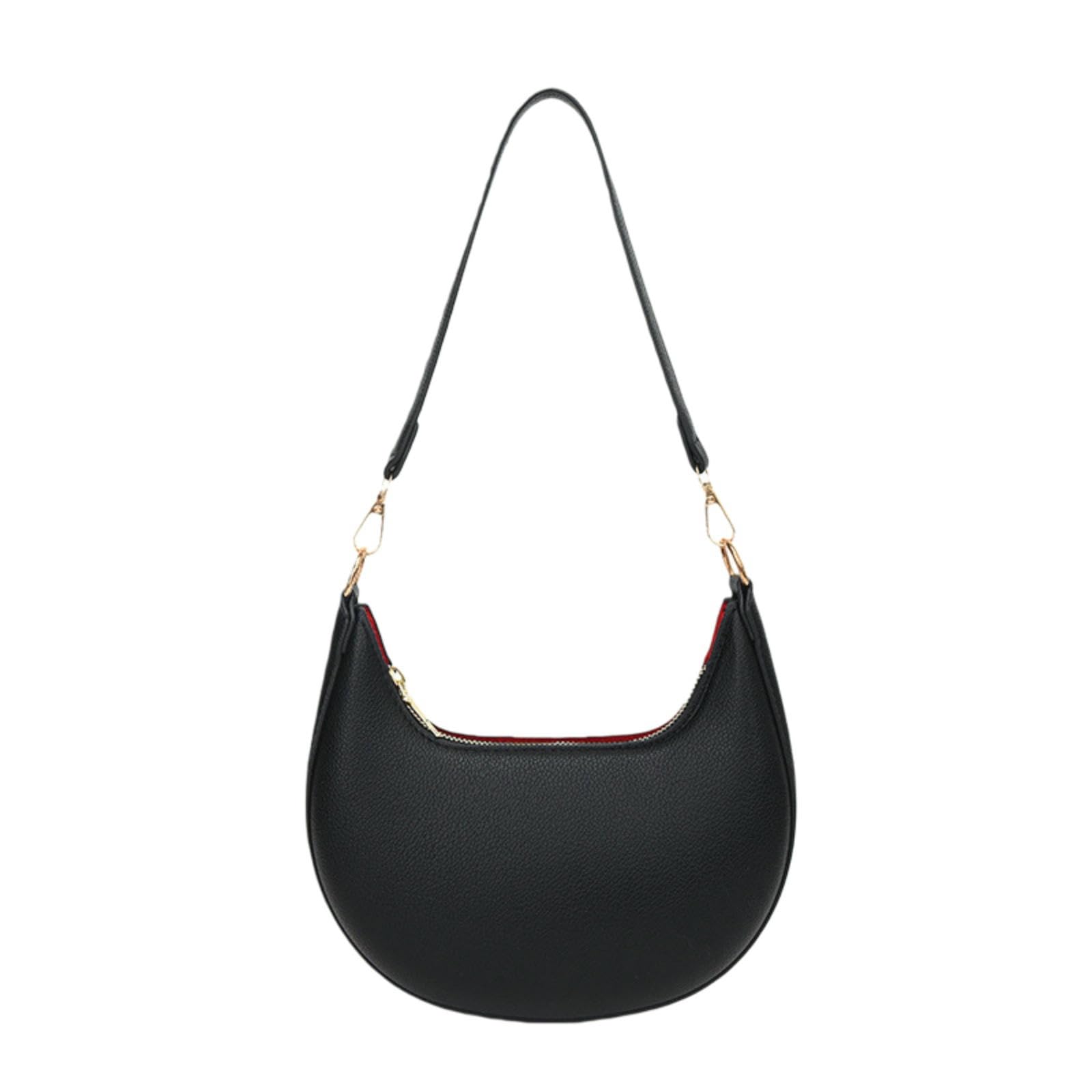 Cyuchenc Women's Black East-West Crossbody Bag Retro Niche Armpit Bag, Popular Texture Shoulder Comfortable Portable Crescent Moon For