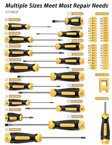 Magnetic Screwdriver Set 57 PCS Includes Slotted/Phillips/Torx Mini Precision Screwdriver, CREMAX Non-Slip Repair Tool Kit with Replaceable Screwdriver Bits for Repair Home Improvement Craft