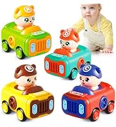 Baby Car Toys for Toddler 1-3, 4PCS Press & Go Push Car Toys, Infant Play Whistle Vehicle Toy Set...