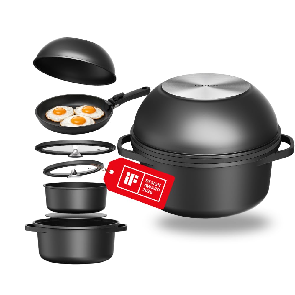 Essential Topfset 8-teilig, Töpfe & Pfannen Set mit abnehmbarem Griff, stapelbar und platzsparend, Antihaft Kochtopf Set und Camping Kochset für Induktion und Ceranfeld, einfache Reinigung