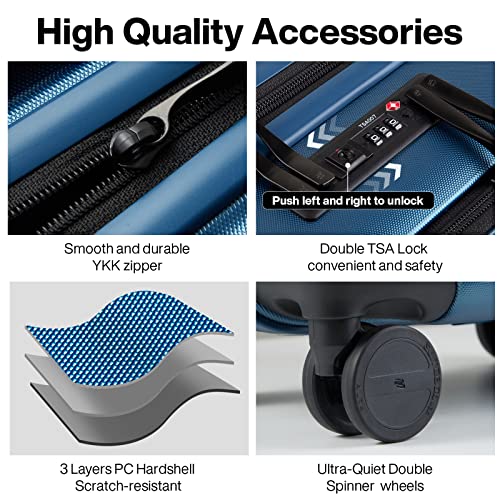 Image of Hanke 20 Inch Carry On Luggage Airline Approved Hard Shell Suitcases with Wheels & Front Pocket TSA Luggage Lightweight Carry On Suitcase for Travel Rolling Luggage for Woman Man, Blue, Carry On